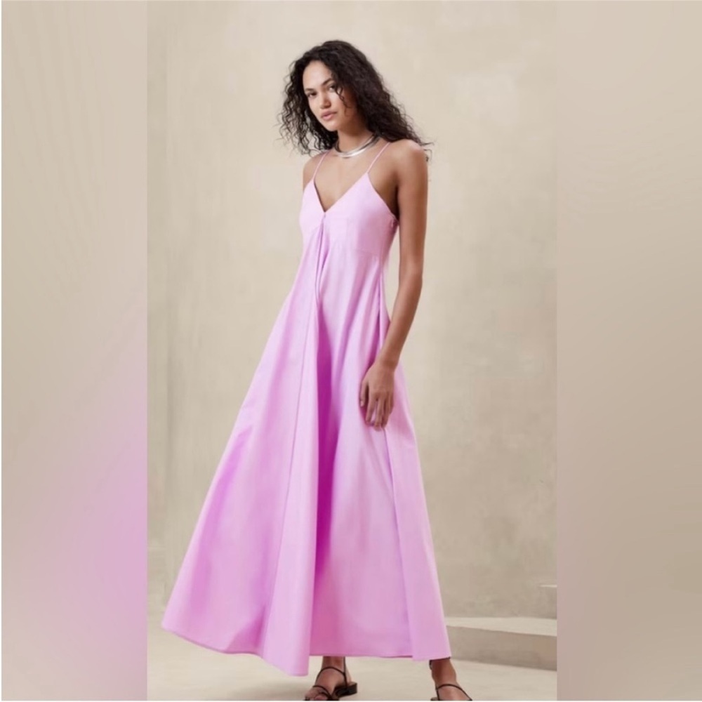 NEW! Banana Republic Pink Bias-Cut Cotton Poplin Maxi Dress - Size 10 🩰